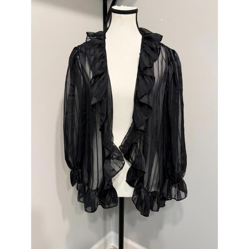 VTG Donna Giambrone for Victoria's Secret Large Sheer Stripe Ruffled Bed Jacket‎